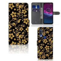 Motorola One Action Hoesje Gouden Bloemen | Portemonnee hoesje