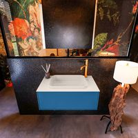 Badkamermeubelset Mondiaz Erin 80 cm met 1 Lade met RIDGE Wastafel Midden Linen met 1 kraangat Greeploos Mat Jeans
