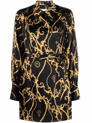 GANNI robe-portefeuille imprimée en soie biologique - Noir