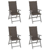 Tuinstoelen 4 st verstelbaar met kussens massief acaciahout