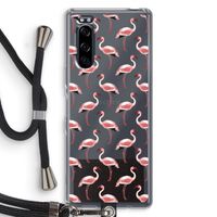 Flamingoprint groen: Sony Xperia 5 Transparant Hoesje met koord