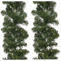 2x Groene kerst dennenslinger guirlande Imperial met licht 270cm