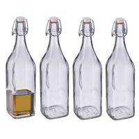 Westmark Beugelfles / Weckfles - 6x - transparant glas - luchtdicht - 1 liter - waterfles - vierkant