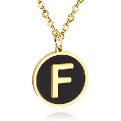 Goudkleurige Dames Schakelketting met Zwarte Kettinghanger Letter F