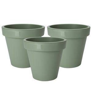 Plantenpot/bloempot - 3x - Tuin buiten - kunststof - groen - D20 cm