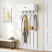 Wandgarderobe met 5 Dubbele Haken & 2-deurs kast Wandgemonteerd Garderobepaneel Wit