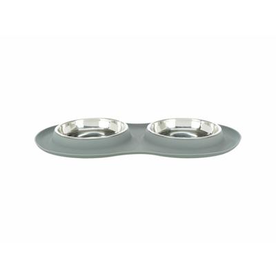 Voerbak voor honden Trixie Grijs Roestvrij staal Ø 16 cm Dubbel 2 × 0,3 L 47 × 3 × 26 CM