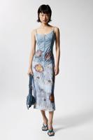 Mouwloos jurk van twee materialen - BLUE - XL