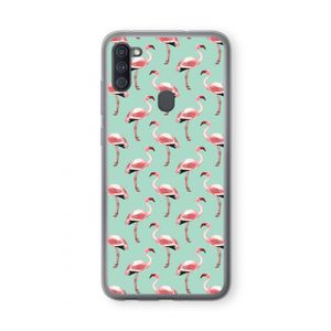 Flamingoprint groen: Samsung Galaxy A11 Transparant Hoesje