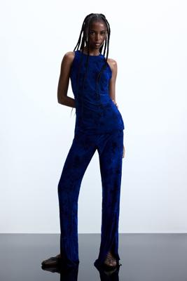 broek met bloemstructuur - BLUE - XS