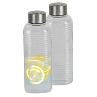 Urban Living Waterfles/drinkfles Vertigo - 2x - glas - transparant - met RVS dop - 750 ml