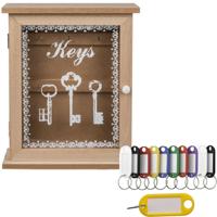Houten sleutelkastje - met 10x stuks sleutellabels - 22 x 27 cm - sleutels organiseren