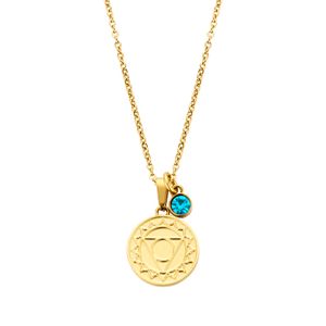CO88 Collection Chakra 8CN 26053 Stalen Collier met Hanger - Throath Chakra en Kristal - Lengte 42 + 5 cm - Goudkleurig / Blauw