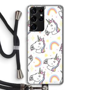 Rainbow Unicorn: Samsung Galaxy S21 Ultra Transparant Hoesje met koord