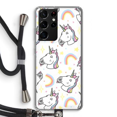 Rainbow Unicorn: Samsung Galaxy S21 Ultra Transparant Hoesje met koord