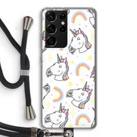 Rainbow Unicorn: Samsung Galaxy S21 Ultra Transparant Hoesje met koord