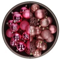 74x stuks kunststof kerstballen mix van fuchsia roze en oudroze 6 cm - thumbnail