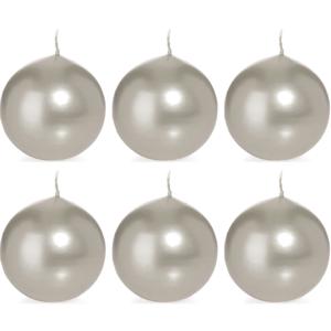 Trend Candles Bolkaars glad - 6x - zilver - 7 cm - 16 branduren - ronde kaarsen