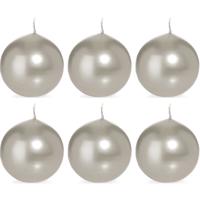 Trend Candles Bolkaars glad - 6x - zilver - 7 cm - 16 branduren - ronde kaarsen