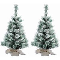 2x Stuks mini kerstboom met sneeuw 60 cm in jute zak   -