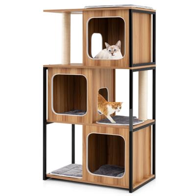 2-In-1 Krabpaal Kattenhuis Kattenboom met Afneembare Kussens Kattenmand Krabpalen Sisal-Plank en Platforms 75 x 45 x 133 cm