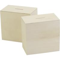 Creativ Company Houten spaarpot, afm 10x10x6 cm, 10 stuk/ 1 doos