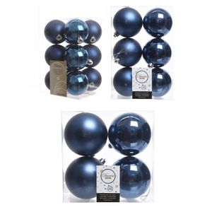 Kerstversiering kunststof kerstballen donkerblauw 6-8-10 cm pakket van 22x stuks