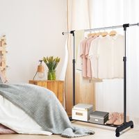 Kledingrek Vrijstaand Hangend Rek met Plank Zware Kledingrek met Vergrendelbare Wielen in Hoogte Verstelbare en Uitbreidbare Ophang Stang