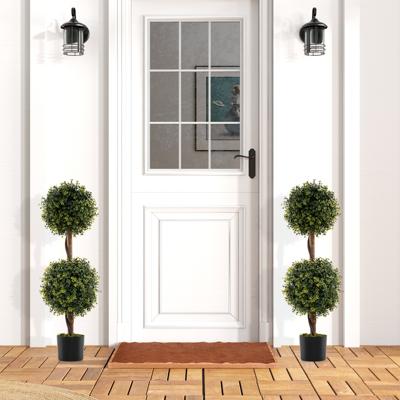 Set Van 2 Kunstmatige Dubbele Buxus Bollen 90 cm Lange Valse Buxus