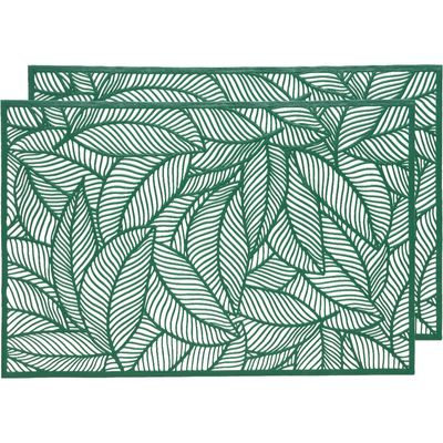 2x Groene bladeren placemats 30 x 45 cm rechthoek