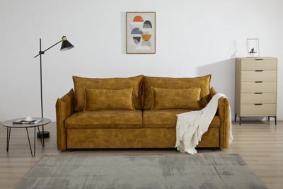 Design slaapbank APARTMENT 215cm mosterdgeel fluweel 3-zitsbank incl. bedopbergruimte - 47134