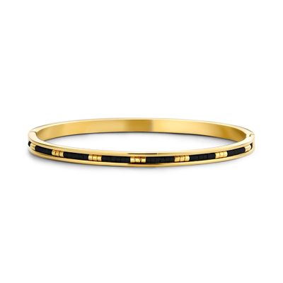CO88 Collection 8CB 90704 Stalen armband Dames - Bangle - Miyuki kralen - Zwart - 58x49mm - Goudkleurig