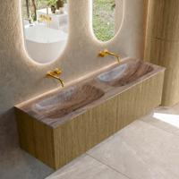 Badmeubel Mondiaz Kurve-Dlux | 150 cm | Meubelkleur Dusk | Wastafelkleur Oza | Solid surface | Wasbak beide zijden spoelbak | Zonder kraangat(en)