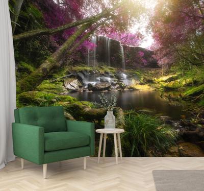 Wilde jungle met waterval bos fotobehang