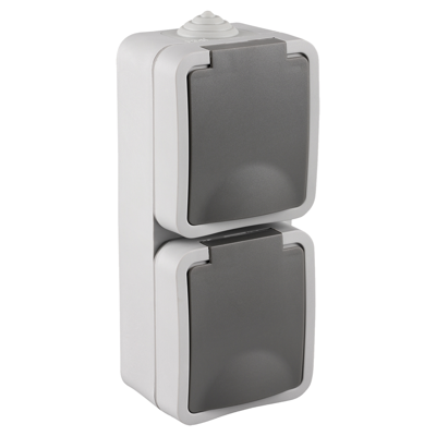 Q-Link Contactdoos | Opbouw | 2-voudig | Randaarde | Verticaal | Spatwaterdicht IP54 | Grijs - 00.944.50