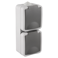 Q-Link Contactdoos | Opbouw | 2-voudig | Randaarde | Verticaal | Spatwaterdicht IP54 | Grijs - 00.944.50