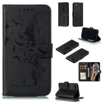 Feather patroon Litchi textuur horizontale Flip lederen draagtas met portemonnee & houder & kaartsleuven voor iPhone 8/7 (zwart)