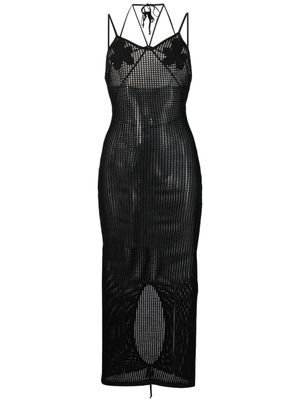 ANDREĀDAMO robe en maille ajourée à coupe mi-longue - Noir