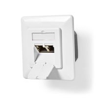 Netwerk Wanddoos | Inbouw | 2 x RJ45 Female | CAT6 | Recht | Goud Verguld | PVC | Wit | Doos - thumbnail