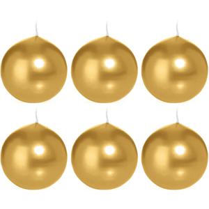 Trend Candles Bolkaars glad - 6x - goud - 8 cm - 25 branduren - ronde kaarsen