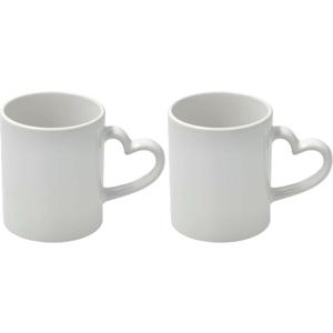 Koffiemok met handvat in hartvorm - 2x - wit - keramiek - 300 ml