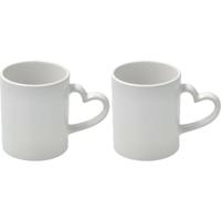 Koffiemok met handvat in hartvorm - 2x - wit - keramiek - 300 ml