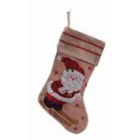 Decoris kerst sok met kerstman - bruin - jute - H45 cm - kerstversiering - kerstdecoratie