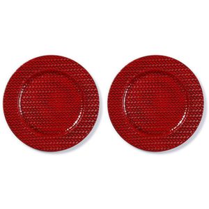 6x Diner/kerstdiner borden/onderborden rood gevlochten 33 cm rond