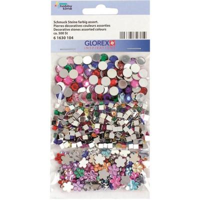 Glorex Plak/strass steentjes - 500x - gekleurd - rond, vierkant en bloem - plaksteentjes Glorex Plak/strass steentjes - 500x - gekleurd - rond, vierkant en bloem - plaksteentjes