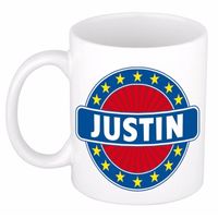 Voornaam Justin koffie/thee mok of beker - Naam mokken - thumbnail