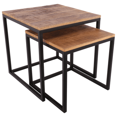 Set van 2 bijzettafels Cavallo 32061 mat zwart + ruw mangohout