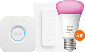 Philips Hue White and Color Starter Pack E27 met 4 lampen, dimmer + bridge