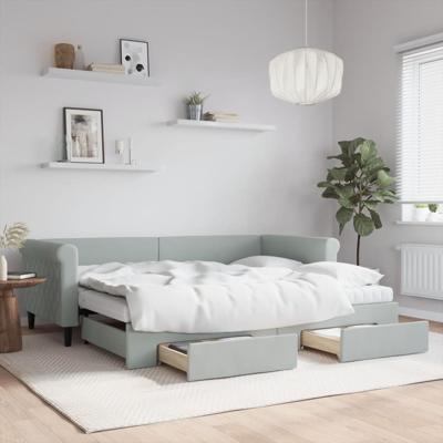 Slaapbank onderschuifbed en lades 90x200 cm fluweel lichtgrijs