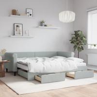 Slaapbank onderschuifbed en lades 90x200 cm fluweel lichtgrijs